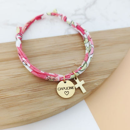 Bracelet personnalisé Liberty avec médaille et croix