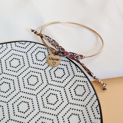 Bracelet jonc avec médaille à graver et liberty - Bliche