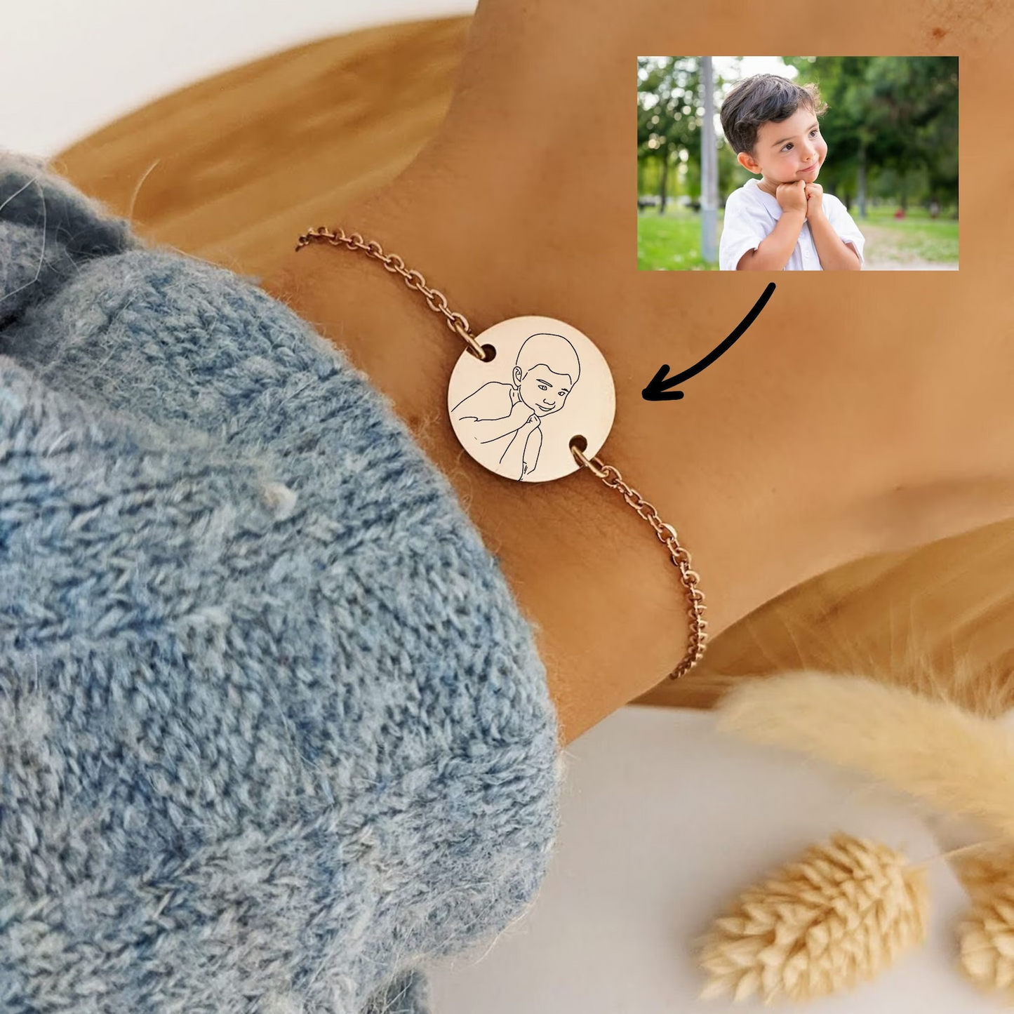Bracelet personnalisé avec croquis photo à graver
