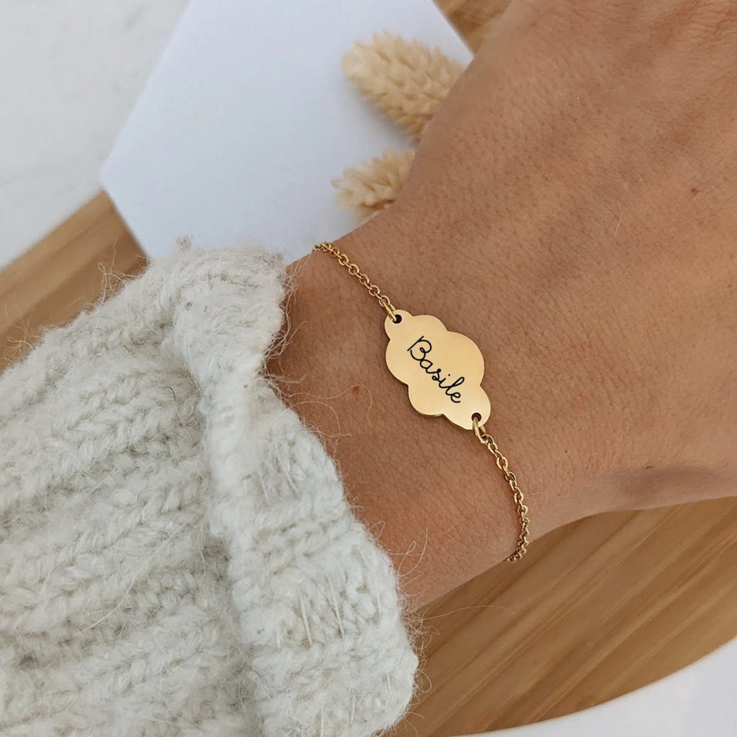 Bracelet avec médaille nuage à graver - Bliche