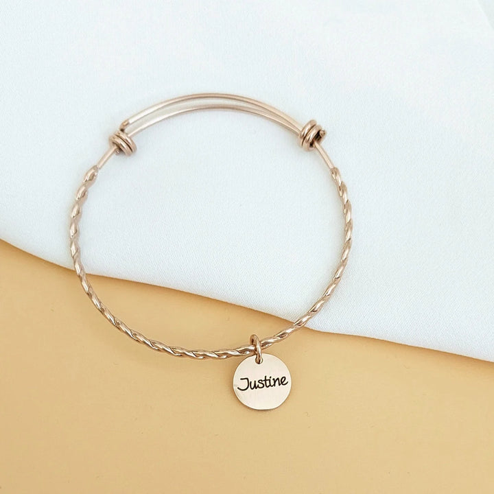 Bracelet jonc tressé avec médailles à graver - Bliche