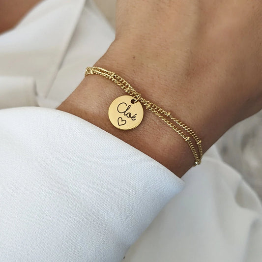 Bracelet personnalisé double avec médailles à graver - Bijoux acier inoxydable