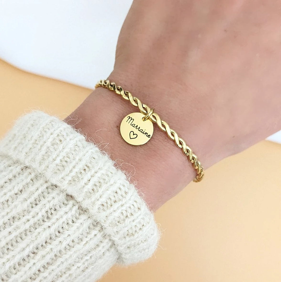 Bracelet jonc tressé avec médailles à graver - Bliche