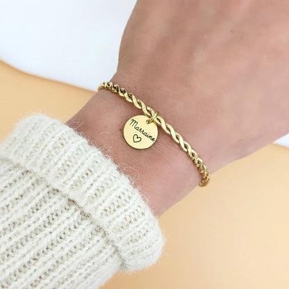 Bracelet jonc tressé avec médailles à graver