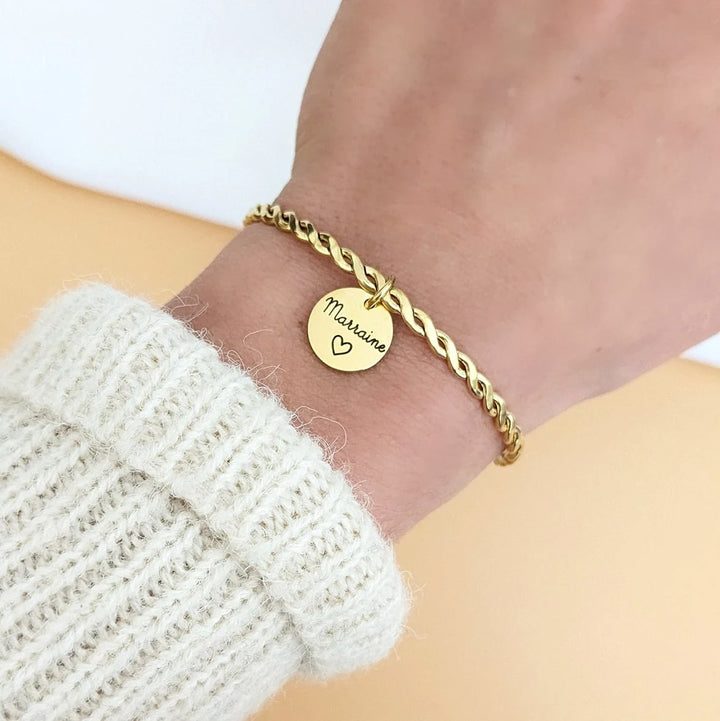 Bracelet jonc tressé avec médailles à graver - Bliche