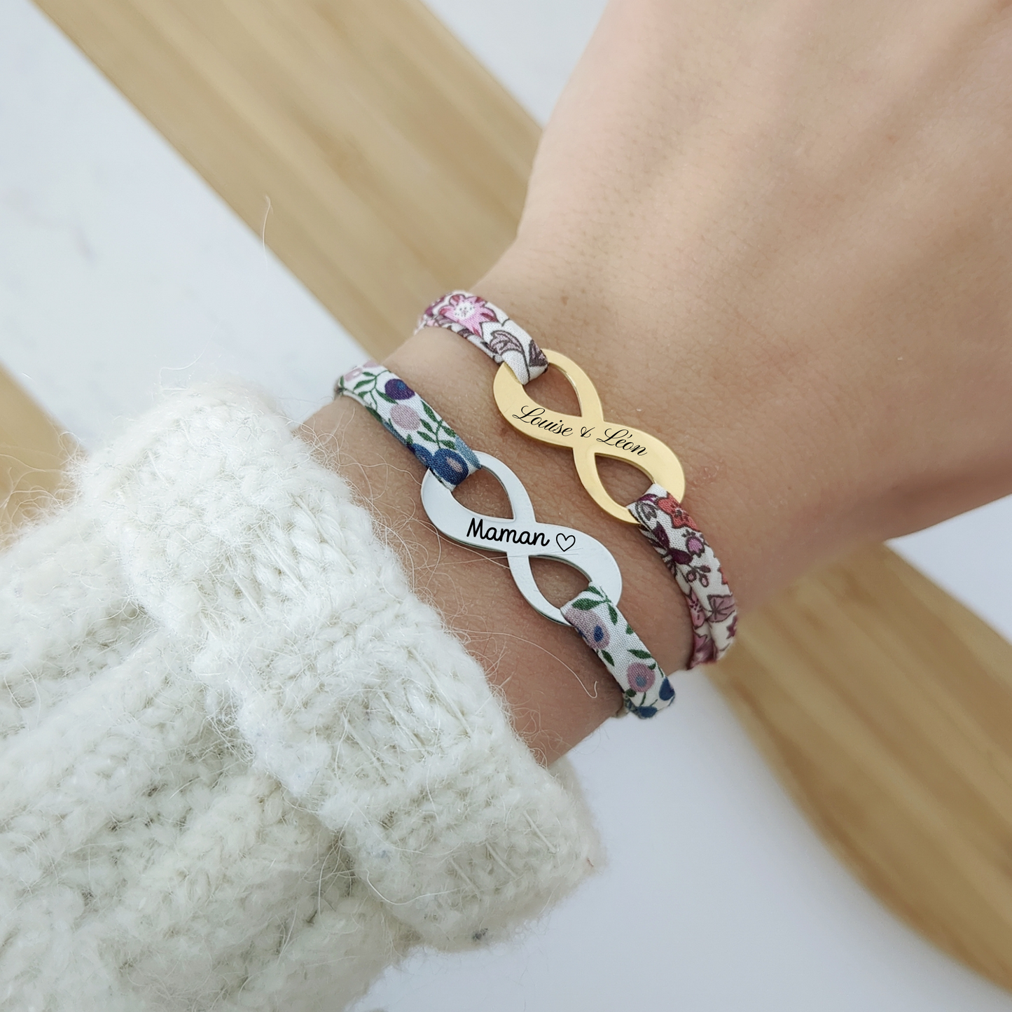 Bracelet personnalisé liberty avec signe infini - Cadeau naissance personnalisé