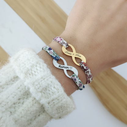Bracelet personnalisé liberty avec signe infini - Cadeau naissance personnalisé