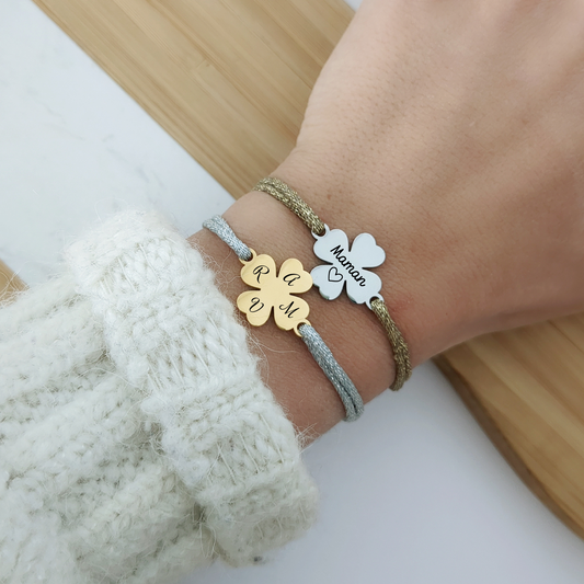Bracelet personnalisé liberty avec trèfle à graver - Cadeau personnalisé femme