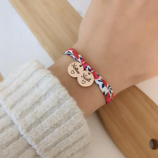 Bracelet en Liberty avec médaille or rose - Bliche