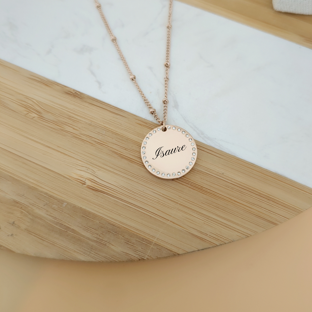 Collier à graver avec médaille zircon - Bliche