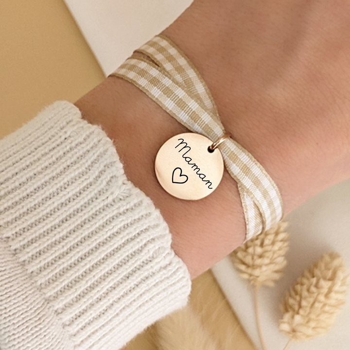 Bracelet à graver vichy avec médaille à