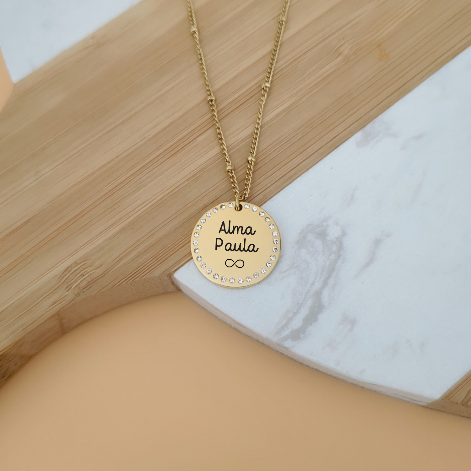 Collier à graver avec médaille zircon - Bliche