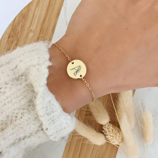 Bracelet à graver en acier avec sa lettre florale - Bliche