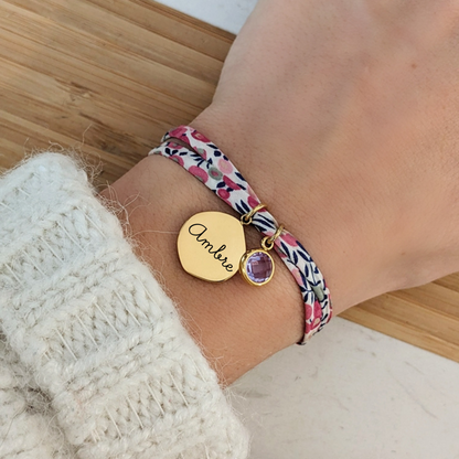 Bracelet liberty avec médaille et pierre de naissance