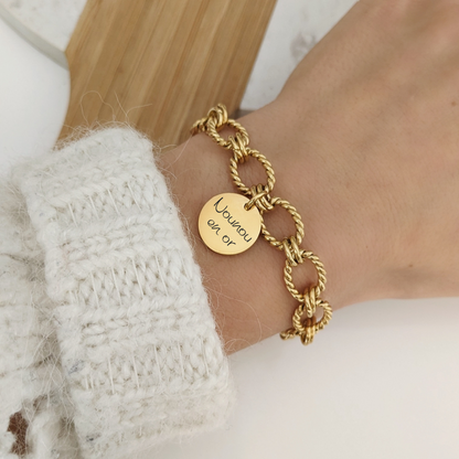 Bracelet chaîne avec médaille à graver
