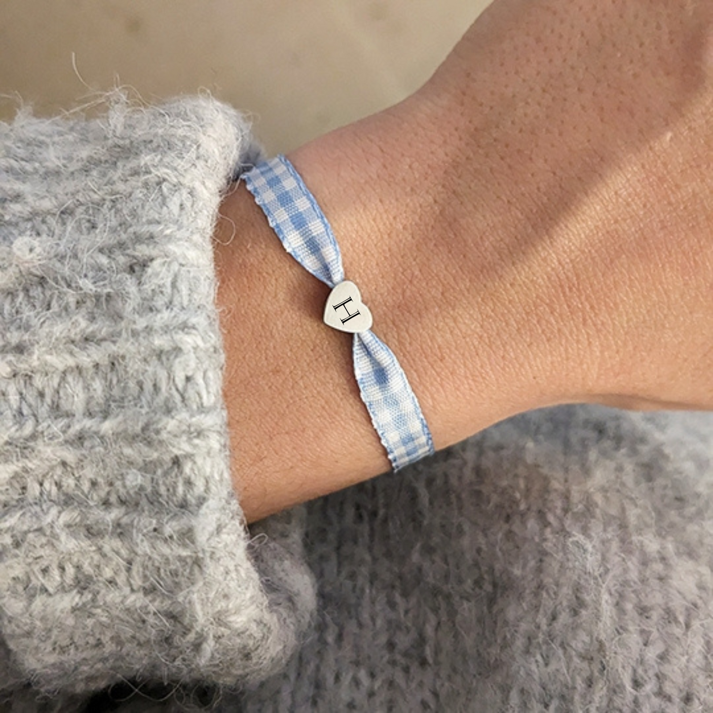 Bracelet vichy avec coeur à graver