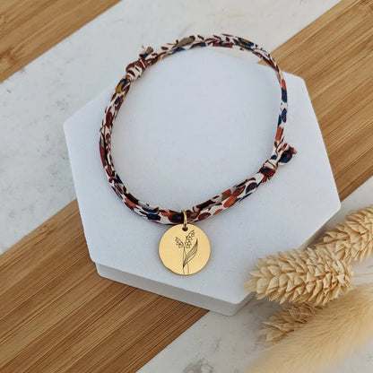Bracelet à graver avec fleur de naissance