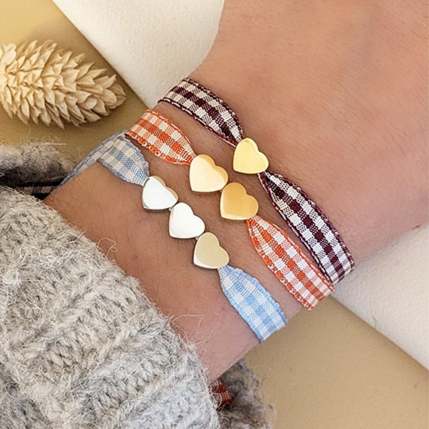Bracelet vichy avec coeur à graver