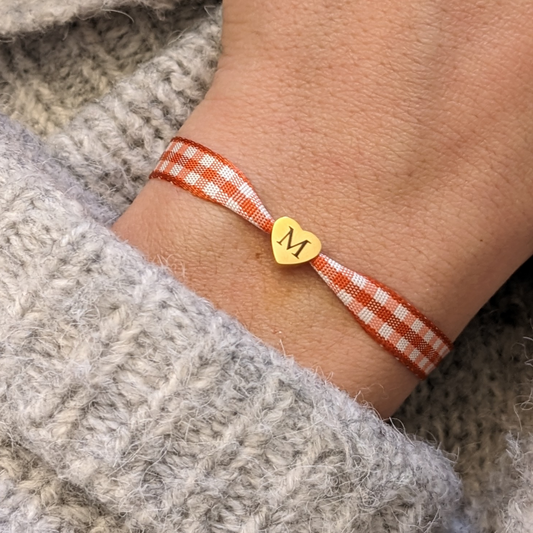 Bracelet vichy avec coeur à graver - Bliche