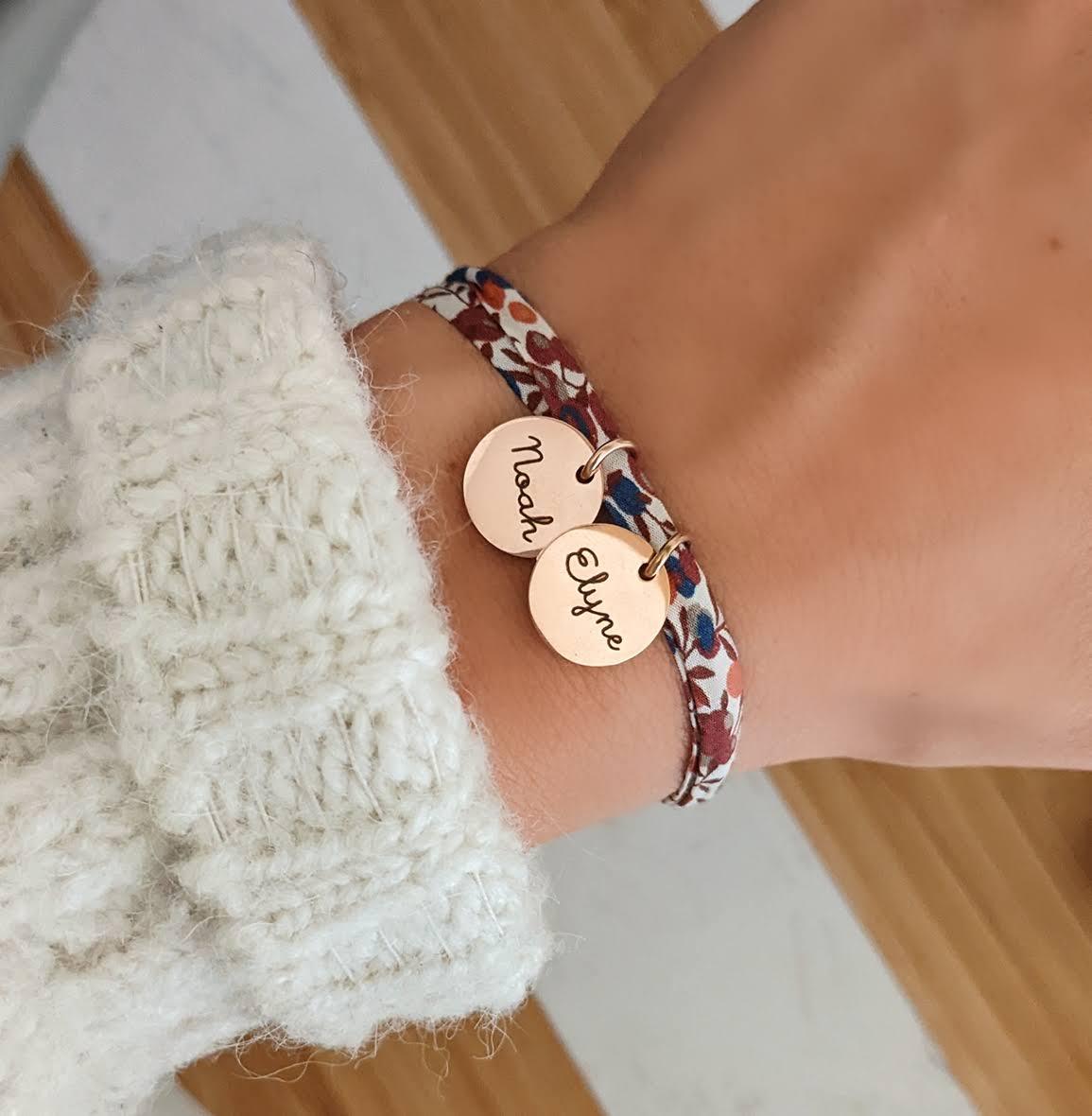 Bracelet en Liberty avec médaille or rose - Bliche