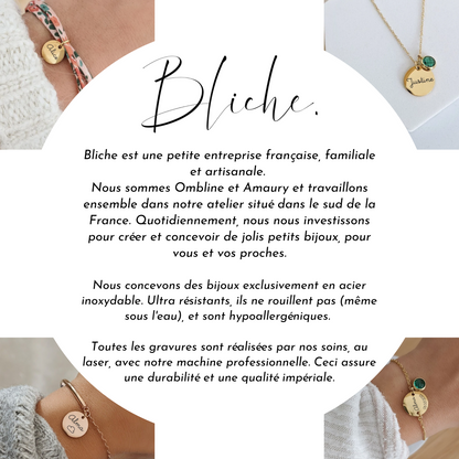 Bracelet jonc avec médailles à graver et pierre de naissance - Bliche