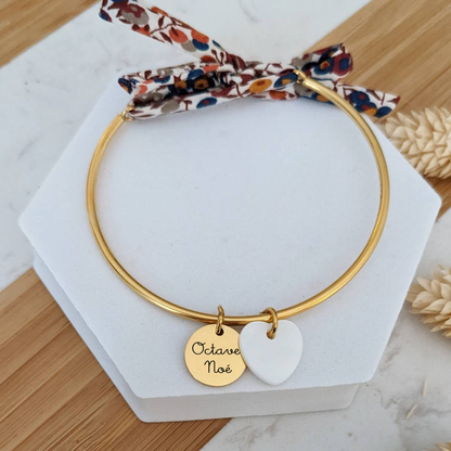 Bracelet jonc avec médailles à graver et liberty