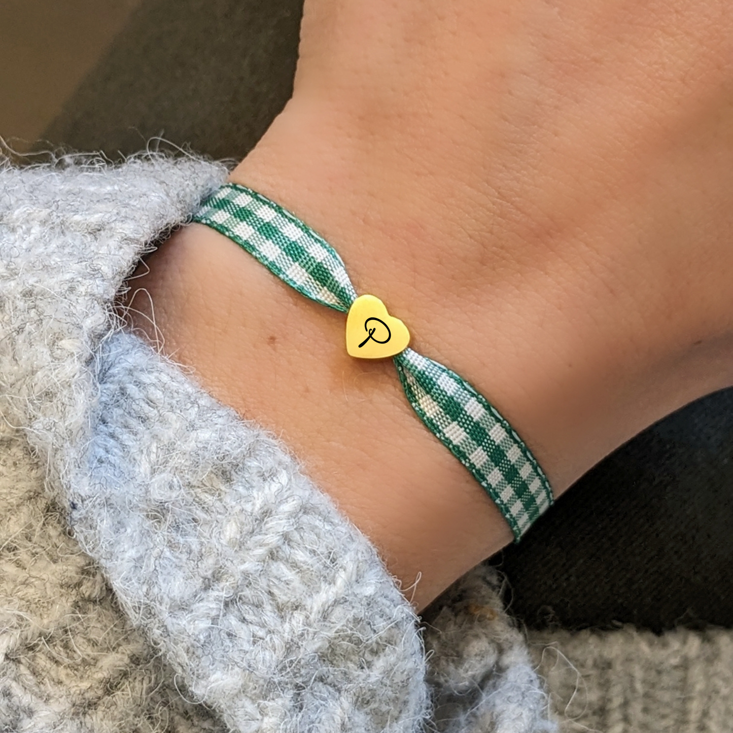 Bracelet vichy avec coeur à graver