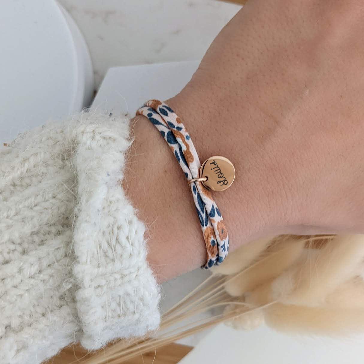 Bracelet en Liberty avec médaille or rose - Bliche