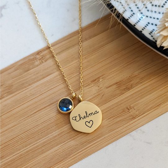 Collier à personnaliser avec pierre de naissance en acier inoxydable