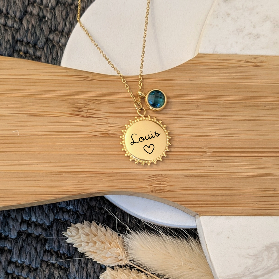 Collier à graver avec médaille soleil - Bliche