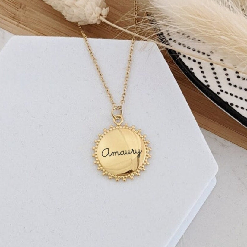 Collier à graver avec médaille soleil - Bliche
