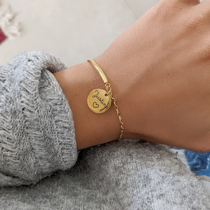 Bracelet demi jonc avec médaille à graver - Bliche