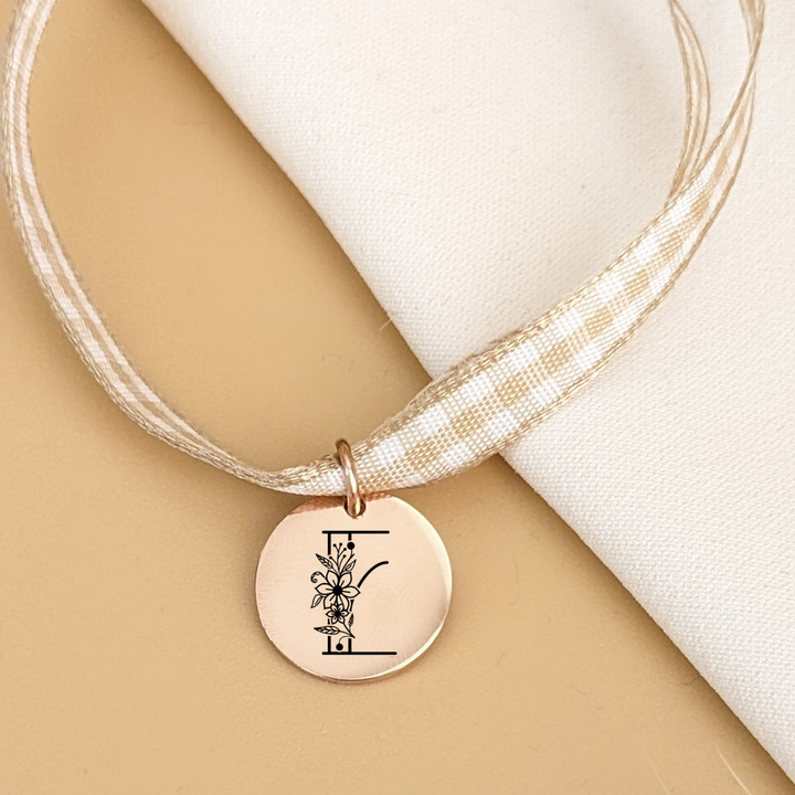 Bracelet vichy avec lettre florale - Bliche