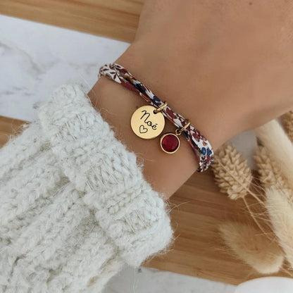 Bracelet personnalisé Liberty avec gravure et pierre de naissance en acier inoxydable, cadeau original pour femme ou naissance bébé